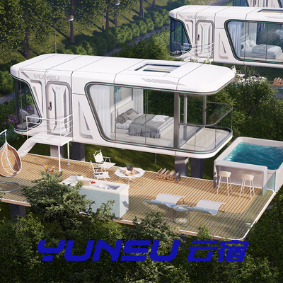 Panoramic Glass Skylight Balcony Capsule Prefab Tiny House For Hotel Camping Resort